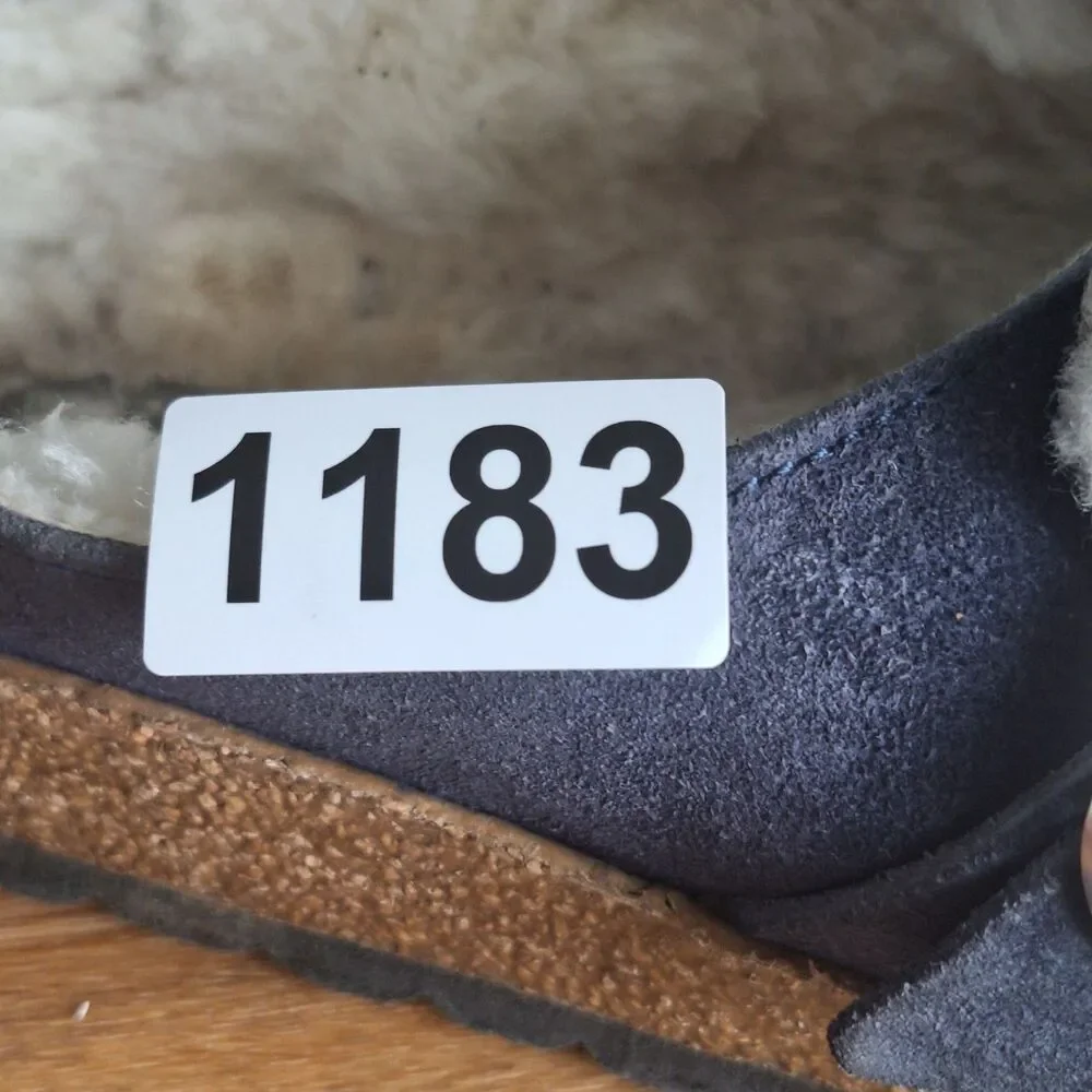 Birkenstock Women's Gray Suede Shearling Mule Clogs with Buckle - Picture 14 of 14